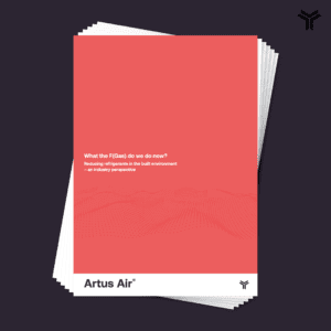 front cover of the 'What the F(Gas) do we do now?' white paper on aubergine colour background, the paper has a red cover and is stacked like a pile of paper.
