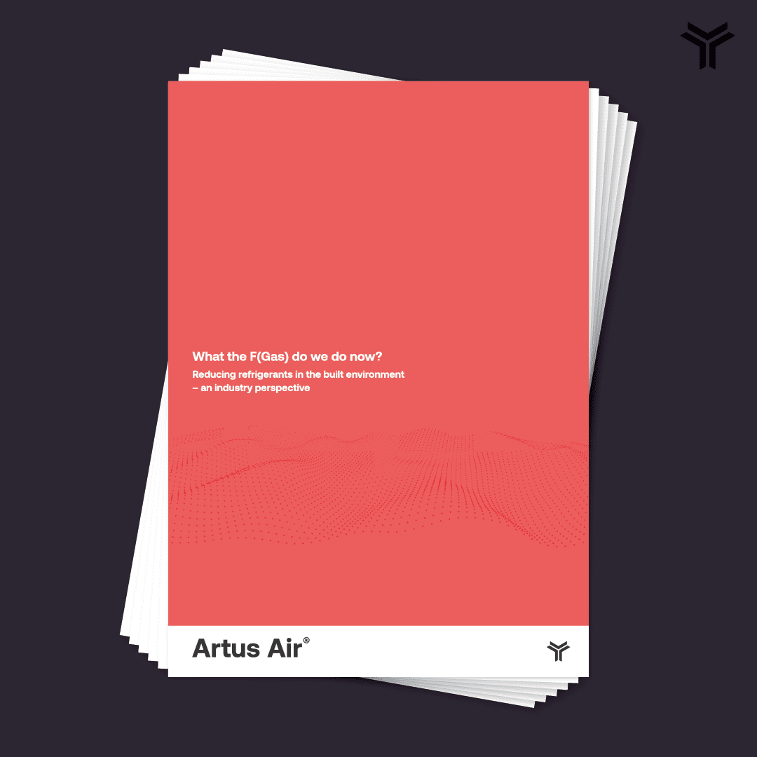 front cover of the 'What the F(Gas) do we do now?' white paper on aubergine colour background, the paper has a red cover and is stacked like a pile of paper.